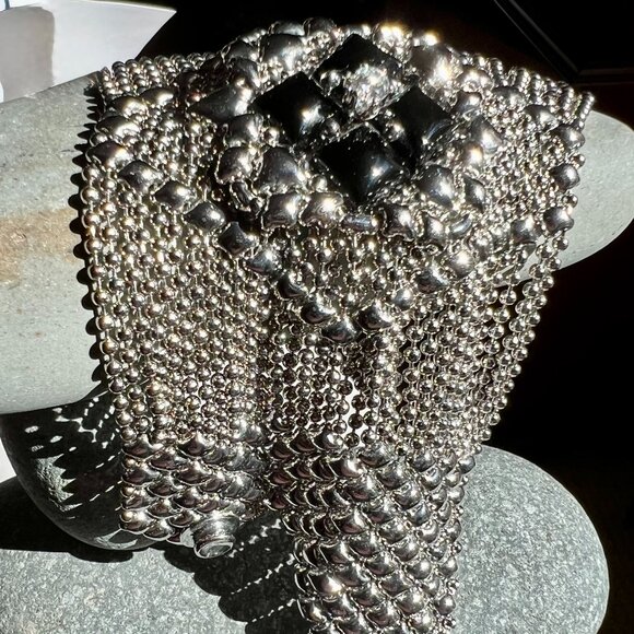 Gorgeous Unique Surgio Gutierrez Liquid Metal & Onyx Framed Zircon Bracelet - Picture 4 of 15